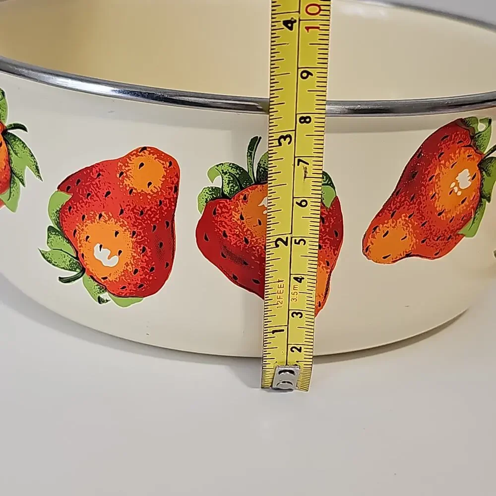 Two Vintage Kobe Enamel Bowls Cream Strawberry Nesting Mixing Cottagecore